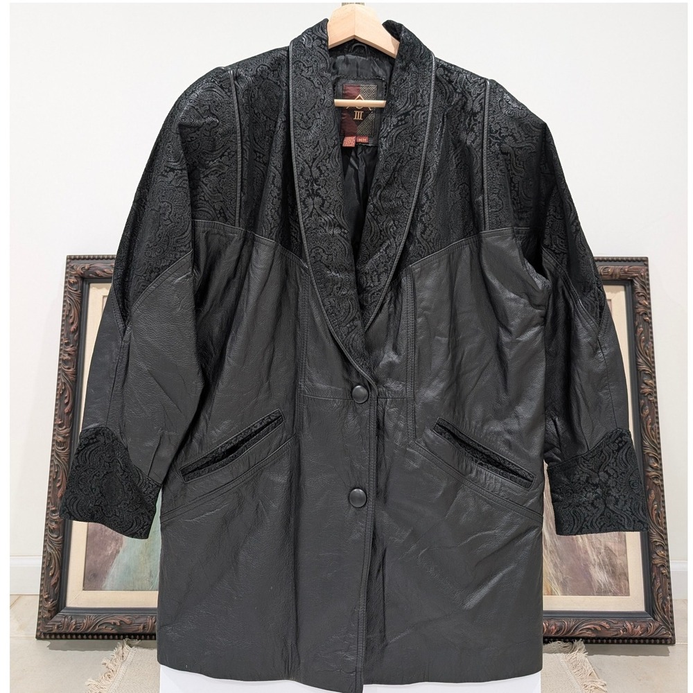 Vintage G III Leather Jacket Black Paisley Western Style Blazer Size M